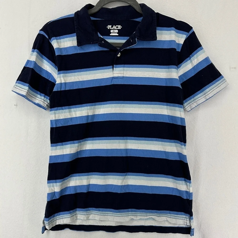 The Children’s Place Short Sleeve Striped Jersey Polo Youth Boys Size L Blue
